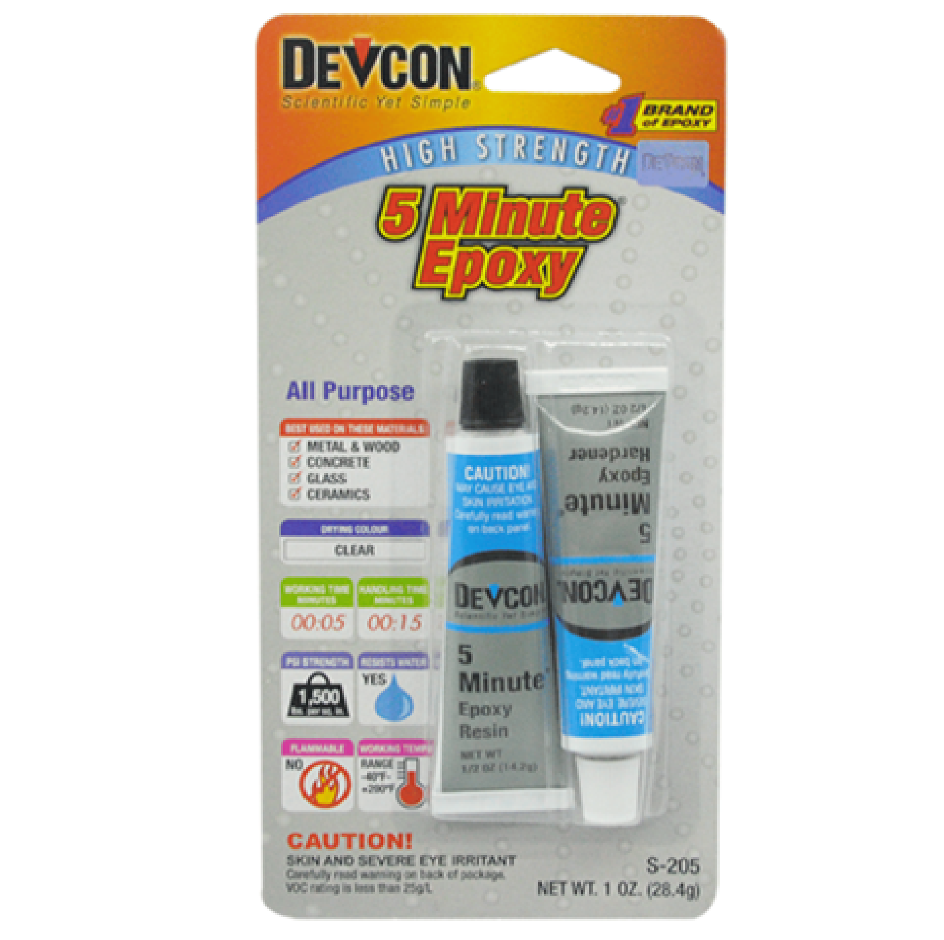 Devcon HIGH STRENGTH 5 MINUTES Epoxy (S205) CLEAR A+B